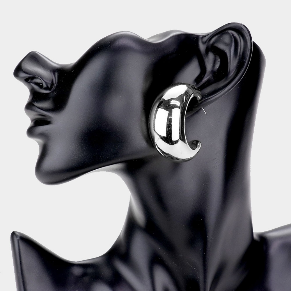 Wide Silver Hoop Earrings Bold Casual Simple Thick Chunky Metal Womens Huggie